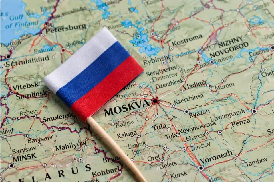 Russia Flag on Map