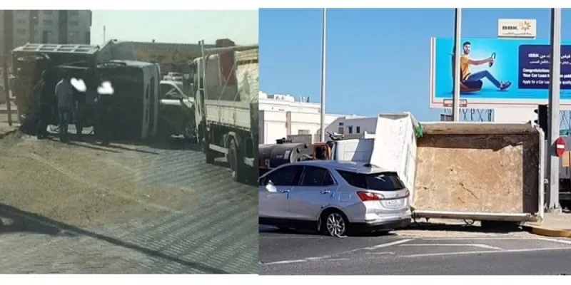 عاجل: حادث مروري كبير يؤدي إلى انقلاب شاحنة