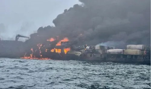 Ships still on fire after North Sea crash