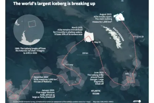 Once king of the seas, a giant iceberg is finally breaking up