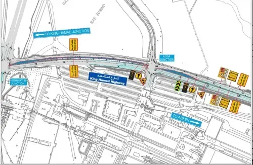 The left lane on King Hamad Street was closed from today until dawn on Sunday